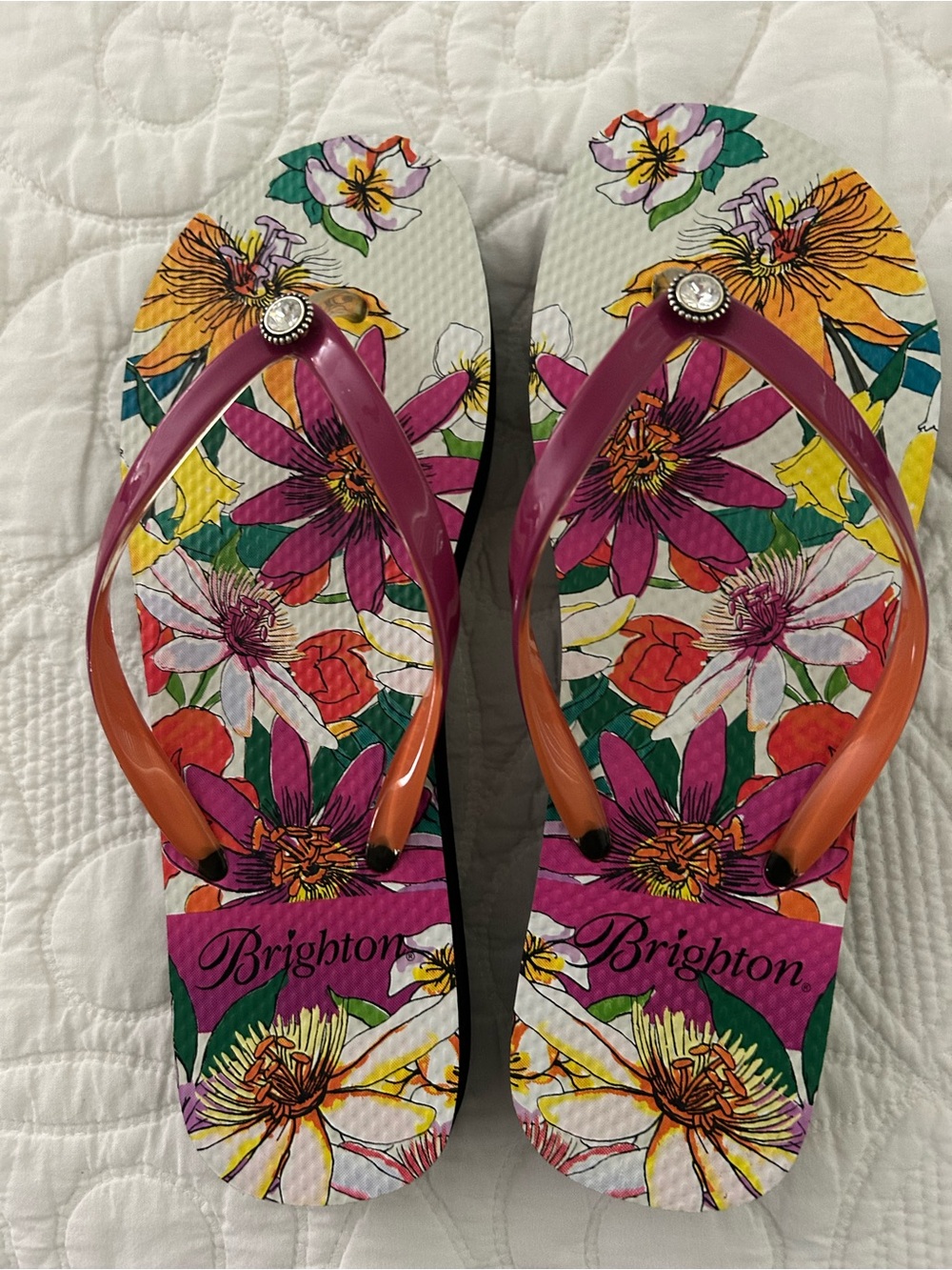 Brighton Floral Flip-Flops in Pink and Orange